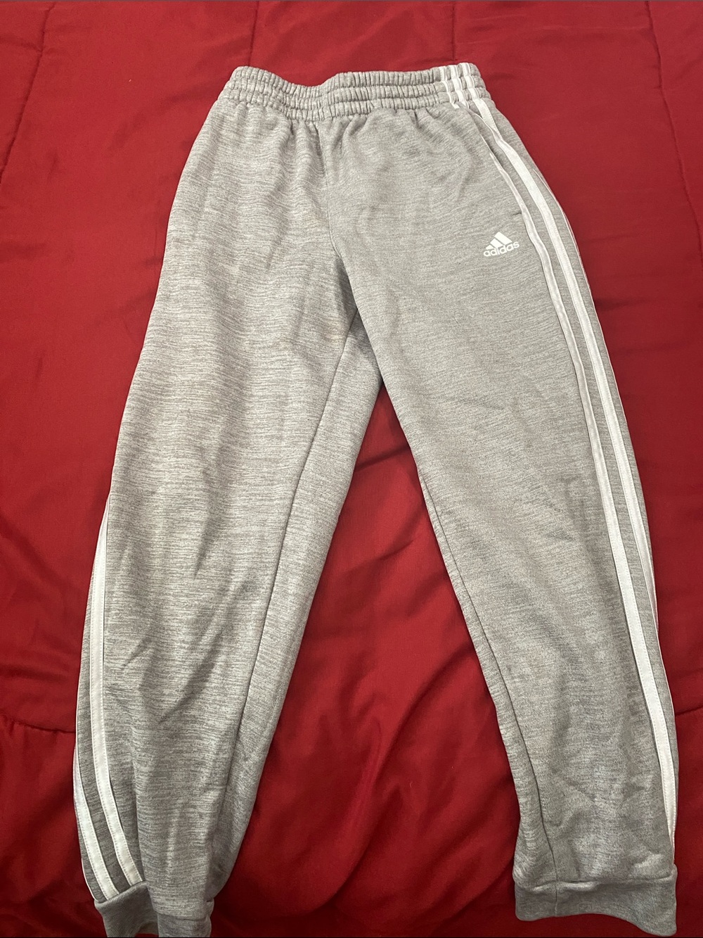 adidas Kids Gray Joggers with White Three-Stripe Detail